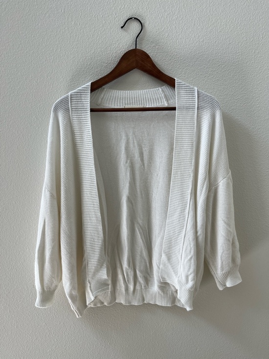 SHOO-LA-RUE Sweaters - Open-Front White Knit Cardigan